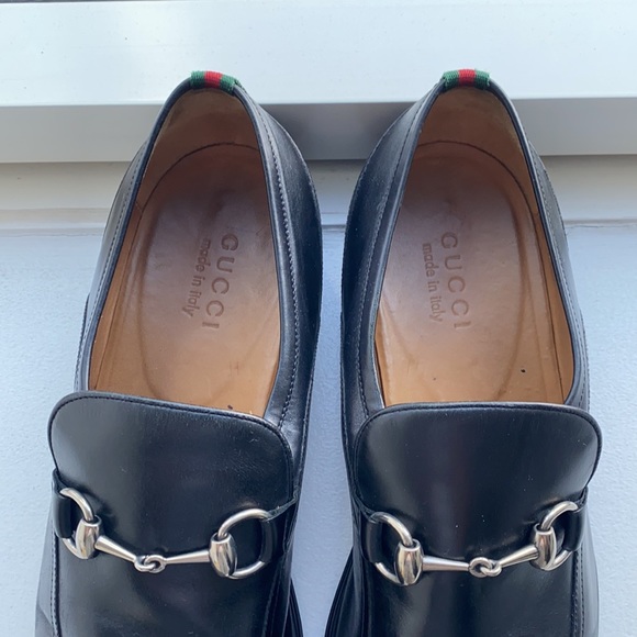 Gucci Men’s Black Leather Horsebit Loafer with Signature Gucci Stripes at Ankle main image 8